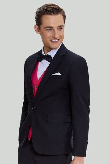 Black Jacquard Satin Notched Lapel Blazer
